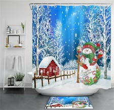 Funny Christmas Snowman Snow Forest Lodge Shower Curtain Sets Bathroom Decor
