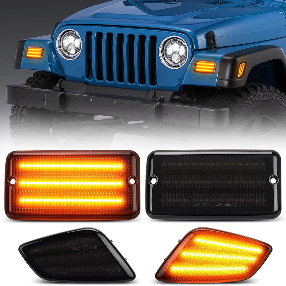 For Jeep Wrangler TJ 97-06 LED Tail Light Front Side/Bumper Turn Signal Lamp Kit - Image 3 of 4