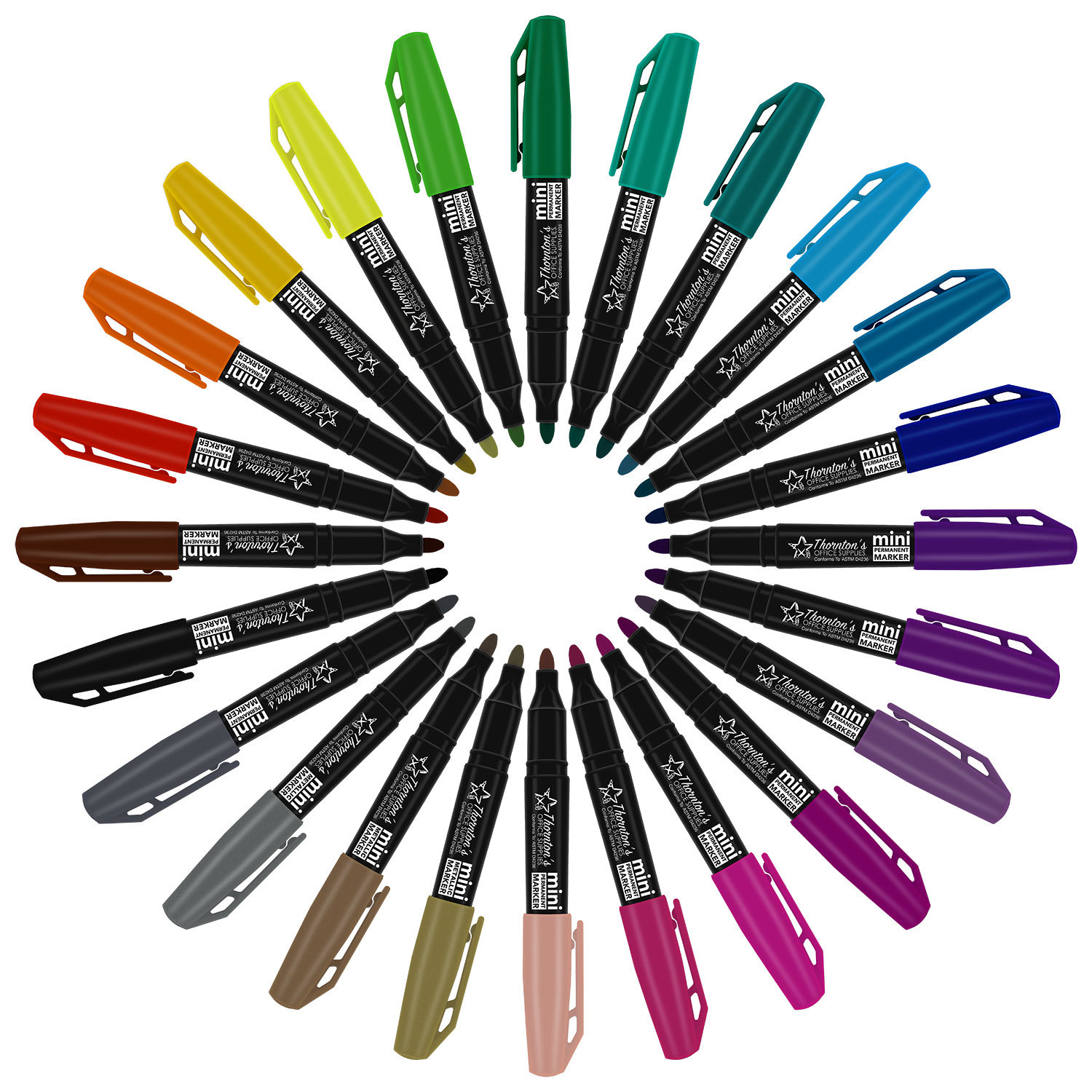Thornton's Office Supplies Assorted Mini Permanent Markers, Fine Point, 24-Count