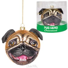 Pug Head Dog Ornament - Christmas Holiday Art Hand-Blown Glass  Archie McPhee