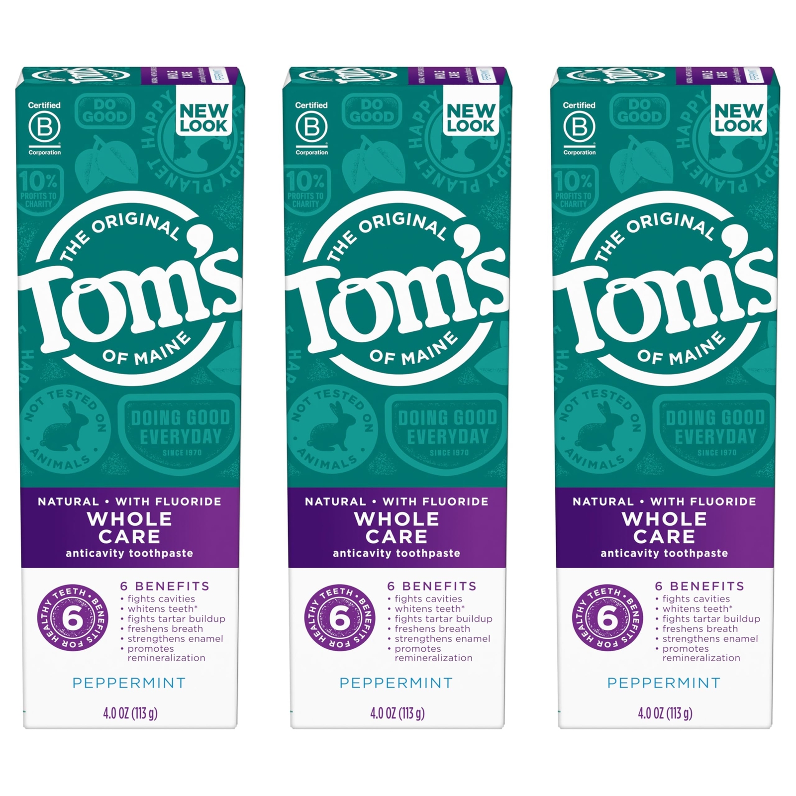 Tom's of Maine Whole Care Natural Fluoride Toothpaste Pack o