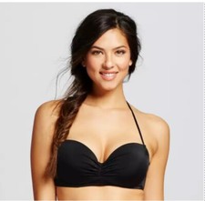 Shade Shore Women's Black Lightly Lined Halter Bikini Swimsuit Top Size 38B New