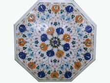 24" Lapis Lazuli Stone Inlay White Marble sofa side Coffee Table Top malachite