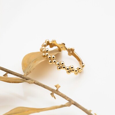 Echt 14K Gold Knöchel Ring, Perlen Blasen Band, Multiball Stapelring, Größe 8