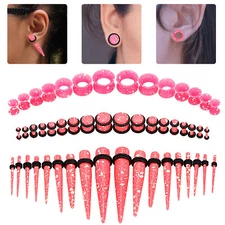 14-50PCS Ear Stretching Kit Silicone Tunnels Acrylic Taper Plug Gauges 14G-1/2"