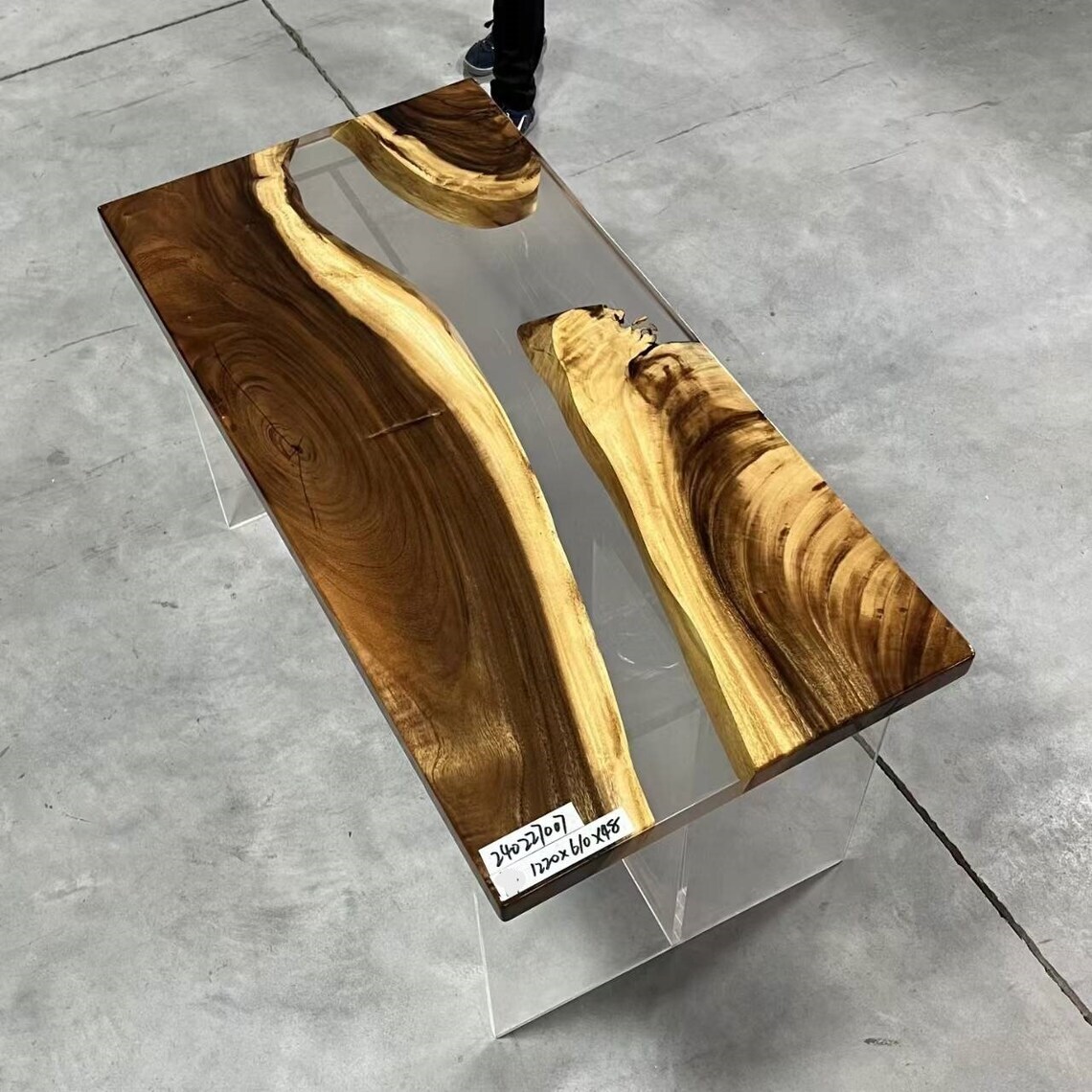 Clear Epoxy River Table Top | Custom Epoxy Table | Live Edge Epoxy & Wood Table-image