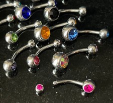 Surgical Steel Double CZ Gem Ball Belly Ring Pierced Navel Naval
