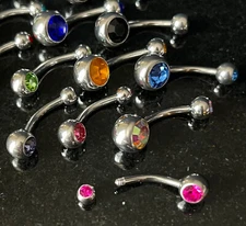Surgical Steel Double CZ Gem Ball Belly Ring Pierced Navel Naval 