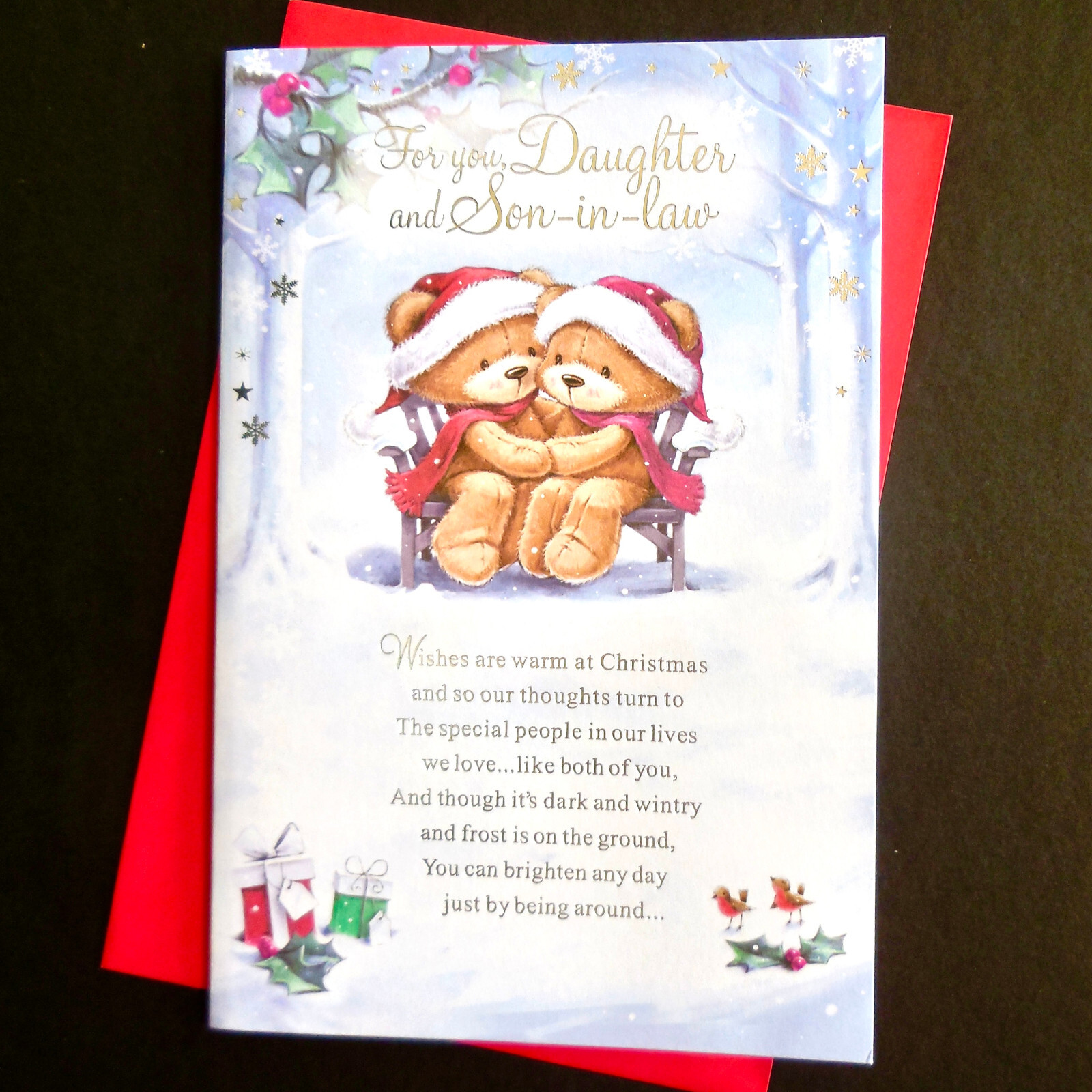 Daughter And Son In Law Christmas Card 9""x6"" Snow Message Verse Lovely Words