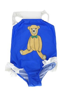 Mädchen Badeanzug Mini Rodini Teddybär blau weiß Rüschen Einteiler Gr. 4 5 Jahre