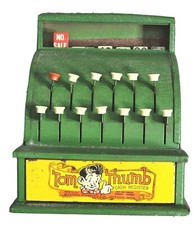 VINTAGE 1950 TOM THUMB CASH REGISTER TOY USA GREEN/YELLOW DRAWER WORKS FREE SHIP
