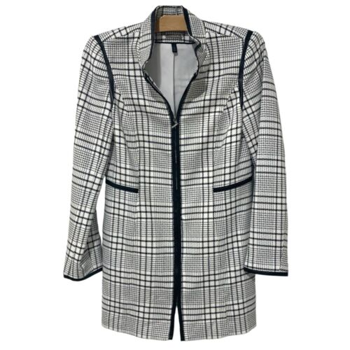 White House Black Market | Blazer Jacket Long Pockets Front Zip Plaid Size Small