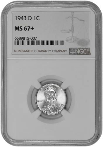 1943 D 1C Lincoln Steel Wheat Cent NGC MS 67+ New Holder