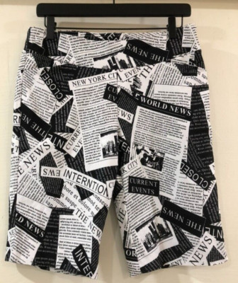 Amica Women s Size Medium Shorts Black White Newsprint Pattern Pockets Stretch