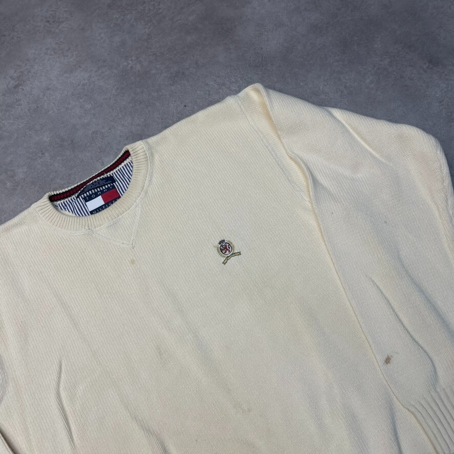 Tommy Hilfiger Jumper Mens Chunky Heavyweight Knitted Sweater Cream White XL image 3