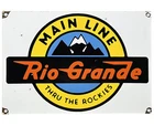VINTAGE RIO GRANDE PORCELAIN SIGN TRAIN STATION GAS MAIN LINE THRU THE ROCKIES