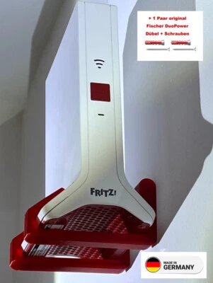 MARKENLOS 2 Haken AVM Fritz!Repeater 3000AX, Wandhaken, Befestigung, Halterung, Rot+Dübel