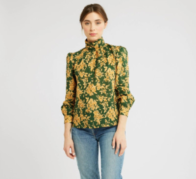 NWT Mille Women's Blouse Charlotte Top Size XXS in Emerald Bouquet