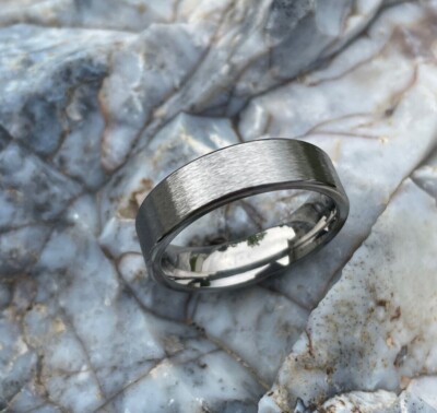 6mm Mens Wedding Ring, Titanium Band, Stone Finish
