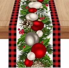 Jiudungs Linen Red and Black Buffalo Check Christmas Table Runner 72 Inches Long