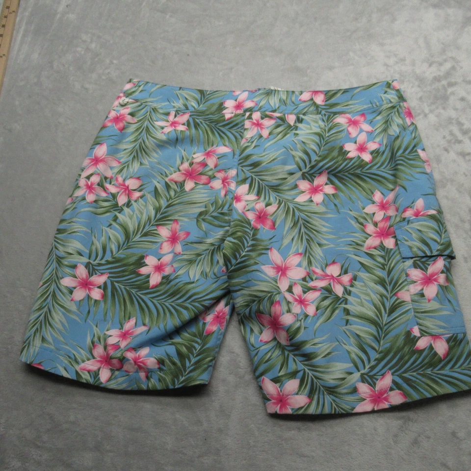 J. Crew Stretch Swim Shorts Mens 34 Blue Floral Hawaiian Lined Pocket Trunks - Image 3 of 4