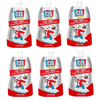 6 Pack  ICEE Slush Pouch Fruit Punch 6 Oz Freeze Ice Twist Top