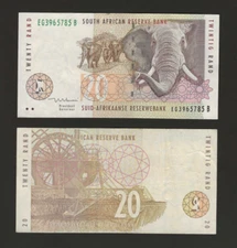 SOUTH AFRICA 20 Rand 1999, P-124b Mboweni, S/N Front, Lightly Circulated.