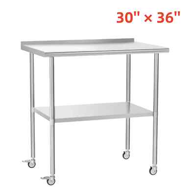 Commercial Restaurant Kitchen Prep Work Table 30'' x 36'' w/Backsplash & Casters