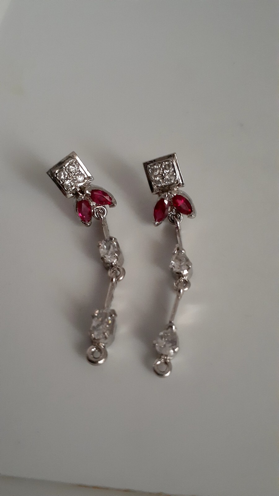 Ruby Gemstone & Clear Stone Silvertone Dangle/dro… - image 5