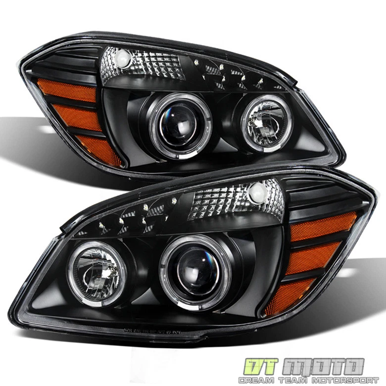 Black 2005-2010 Chevy Cobalt 07-10 Pontiac G5 LED DRL Halo Projector Headlights - Изображение 2 из 4