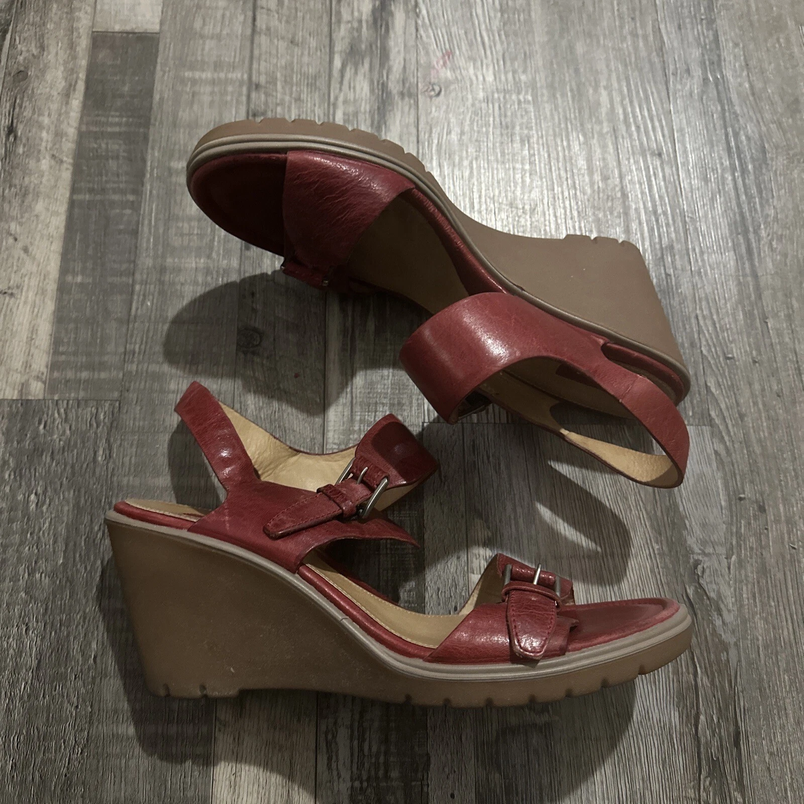 Ecco Adora 2 Cinturino Sandali Donna 39 8 5 Rossa Pelle Zeppa Piattaforma Regolabili