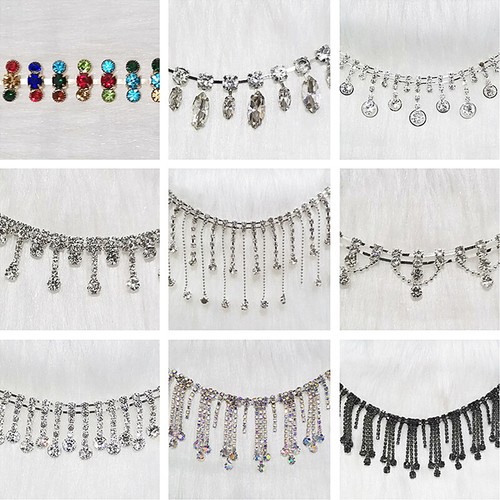 Fransenband Mit Perlen & Strass Für DIY – Silber, Weiß, Schwarz, Ca. 1 M, Quastenlänge 2-3.5 Cm