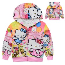 NUOVO Cartoon Kitty Felpe con Cappuccio Ragazza Bambino Zip Giacca Manica Lunga Felpe