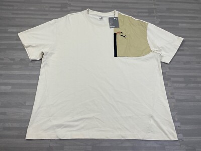 Puma Relaxed Fit Mens Size 2XL T-Shirt Zip Pocket Beige