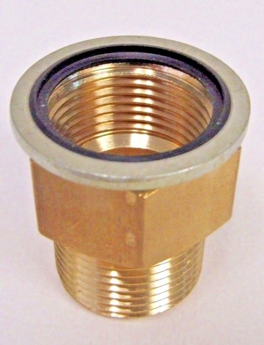 BRASS ADAPTER 1/2" NPT MALE X 1/2" BSPP FEMALE W/ SEALING WASHER NEW - Picture 2 of 4