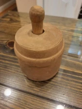 Antique Primitive Wood Butter Stamp Mold with Handle Swan Design 