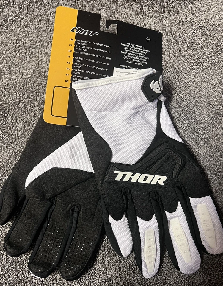 Nuevos Auténticos Guantes de Equitación Thor XL Unisex Blancos Con Acentos Negros. Gancho y Lazo Foto 2 de 2