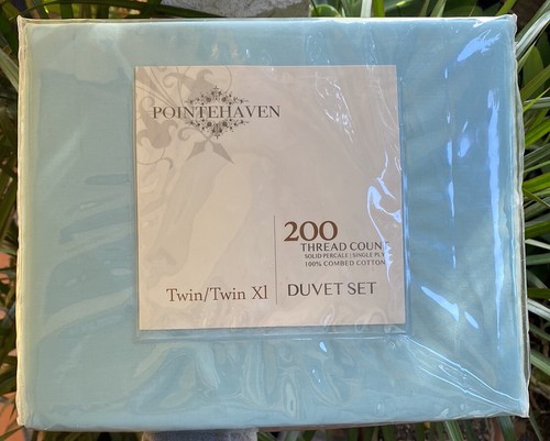 Pointehaven Aqua Blue Twin/TwinXL Duvet Set 2pcs 200TC 100% Combed Cotton New - Picture 2 of 12
