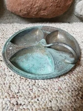 Small Heavy Hammered Metal Dish Handled Bronze Copper Aged Patina Divided Tray
