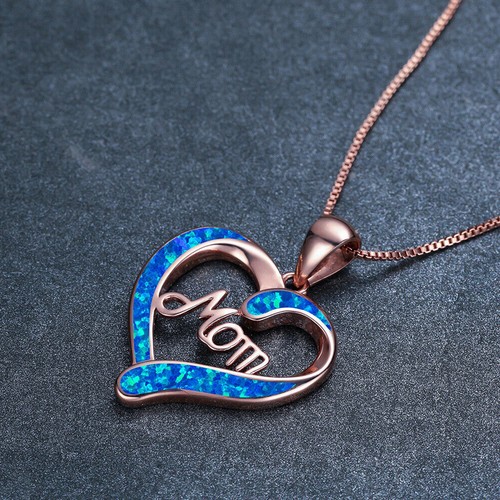 For Mother's Day Gift "Mom" Gold/Blue Fashion Charm Heart Pendent Necklace - Picture 3 of 6