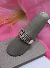 Vintage Sterling Silver 925 Greek Key Cut-Out  Flared Lines Band Ring Size 9.25