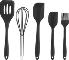Silicone Kitchen Cooking Utensils Set Kitchen Spatula Set with Holder,5 Pcs Heat