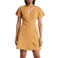Madewell Yellow Gold Flutter Sleeve Wrap Sundress