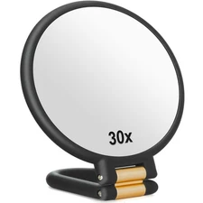 30x Magnifying Mirror Travel Hand Mirrors with Handle Double Side Handheld