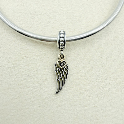 Pandora Moments Two Tone Love & Guidance Feder Herz Dangle Charm Bead