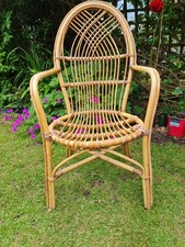 Boho Retro Tiki Bamboo Cane Armchair Chair with Floral Cushions Vintage 70s/80s