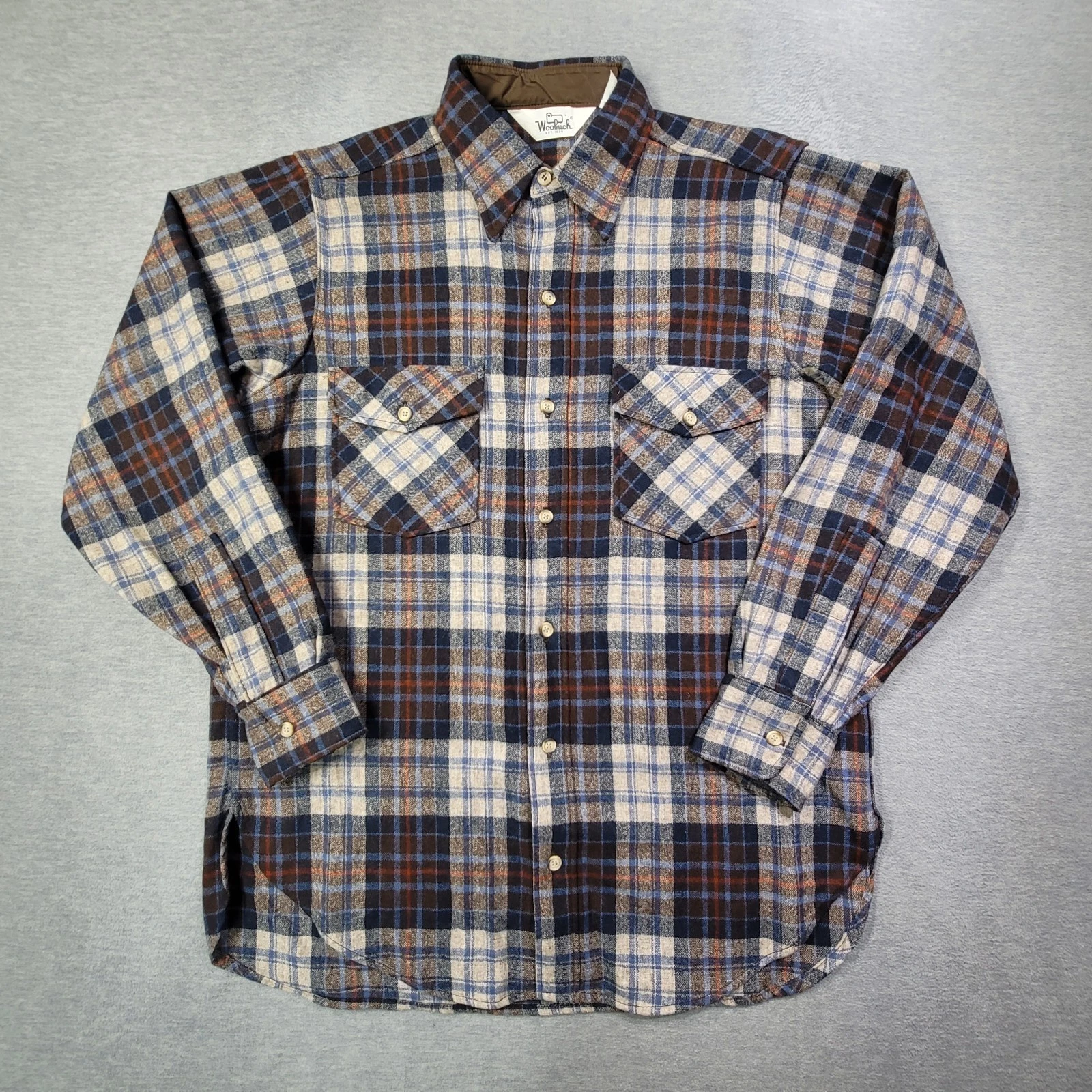 Woolrich Flannel Shirt Men Large Multicolor Plaid Board Wool Made in USA Outdoor