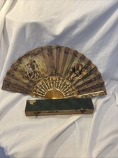 Hand Painted European 19th Century Ladies Folding Fan Murillo double sided w/box