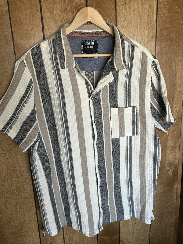 Men's Reverse Threads  Button-up Shirt- Grey Stripe Sz XXL ?  Fits Like A Size L