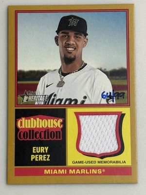 2025 Topps Heritage Eury Perez Clubhouse Collection Gold Relic /99 #CCR-EP